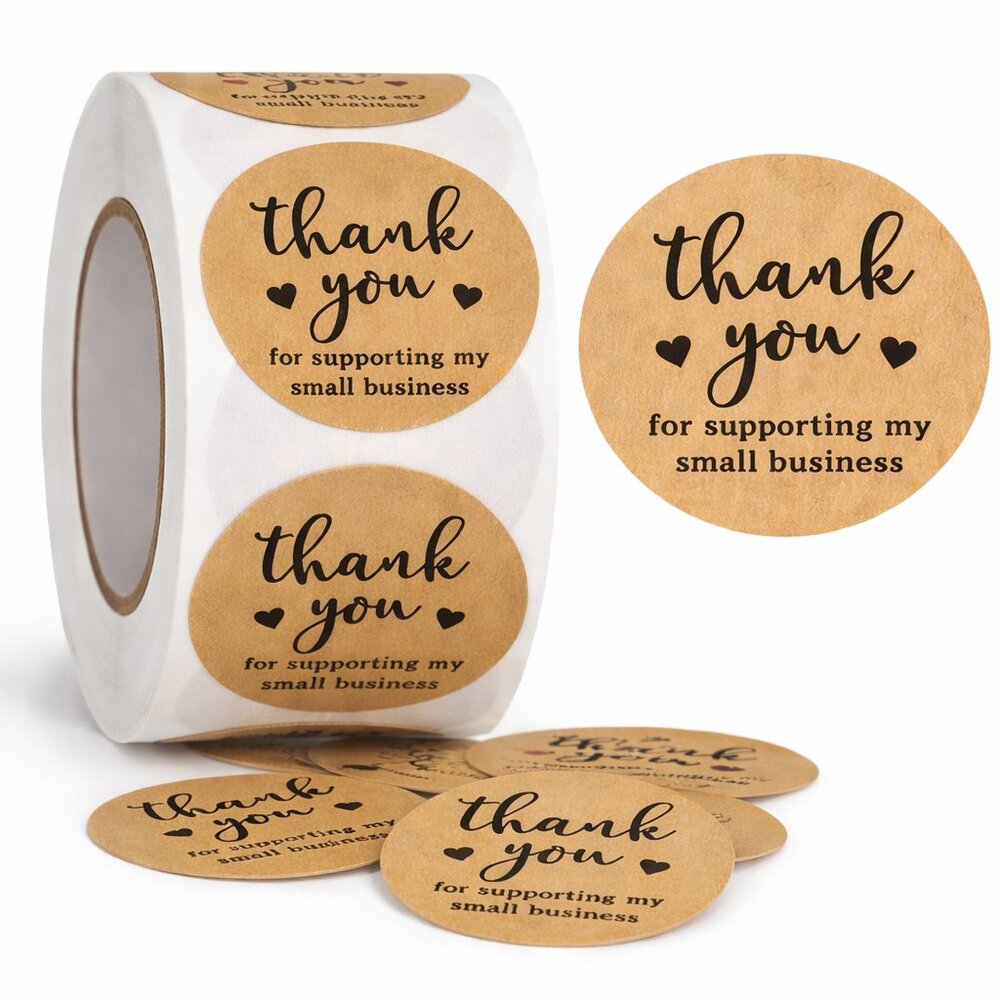 500ct Thank You Round Stickers, 1 inch, Black